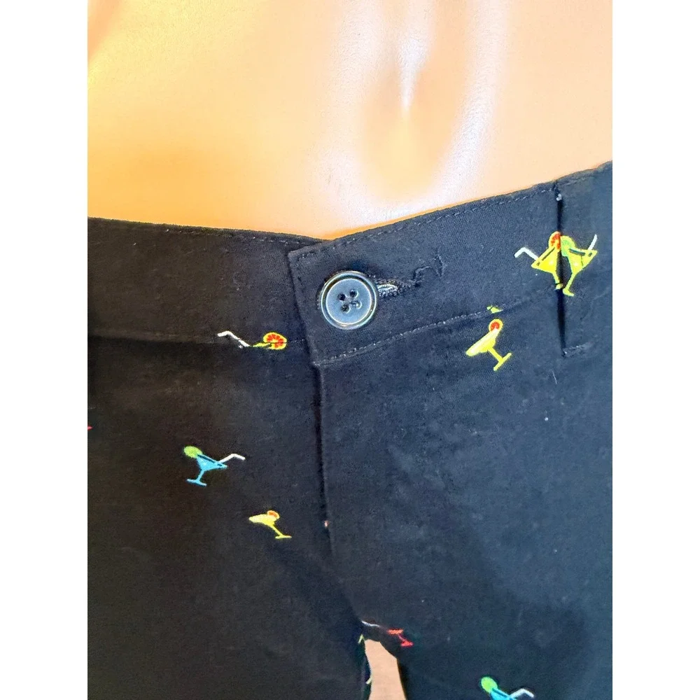 Raw Yarn Industries Black Cocktail Martini Embroidered Stretch Twill Shorts 32